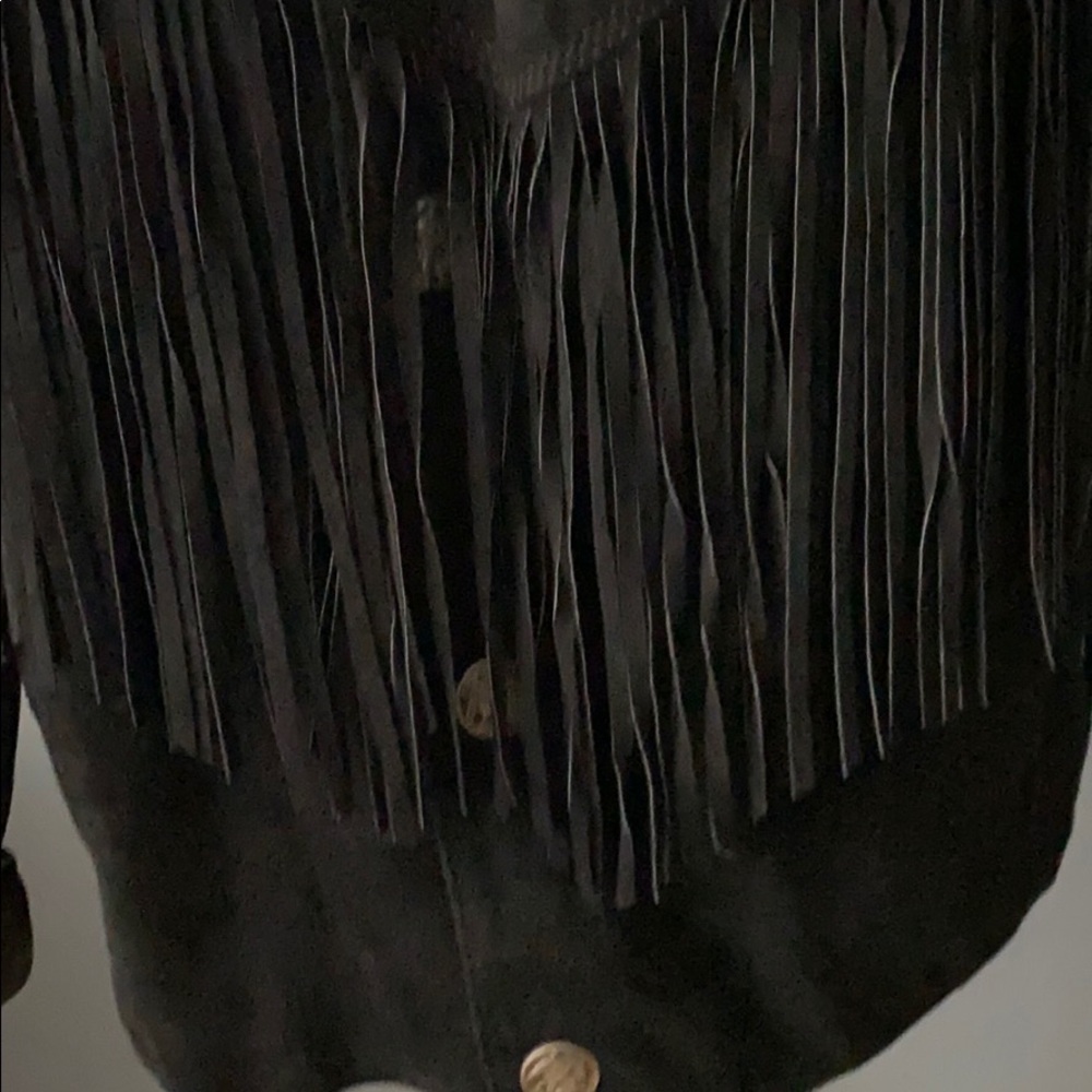 Vintage Black Fringed Suede Leather Jacket - Picture 4 of 9